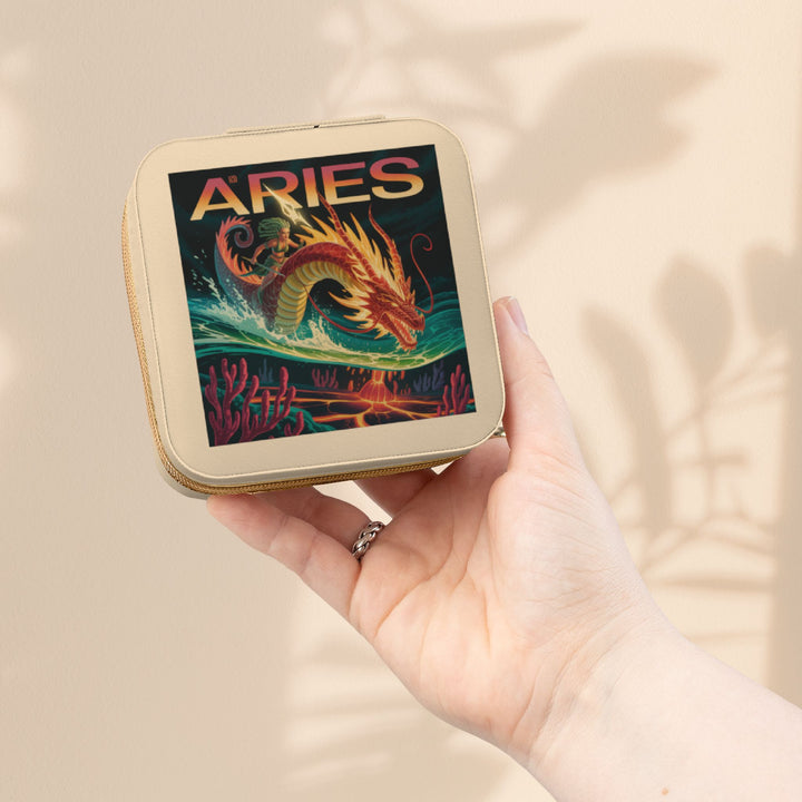 Aries Zodiac Jewelry Travel Case — Compact Astrological Ring & Earring Organizer