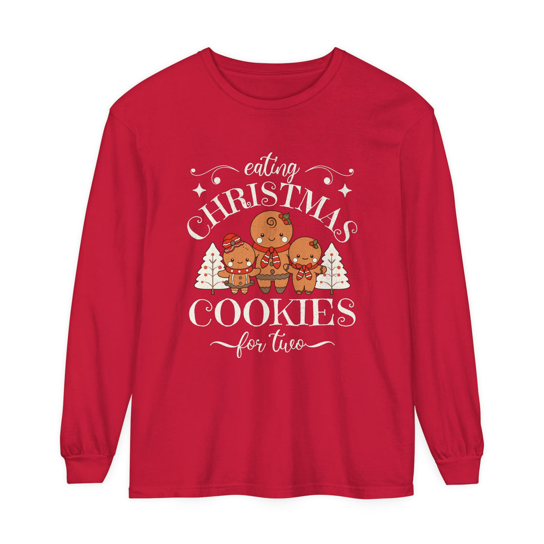 Unisex Garment-dyed Long Sleeve T-Shirt - Eating Christmas Cookies For Two Pregnancy T-Shirt