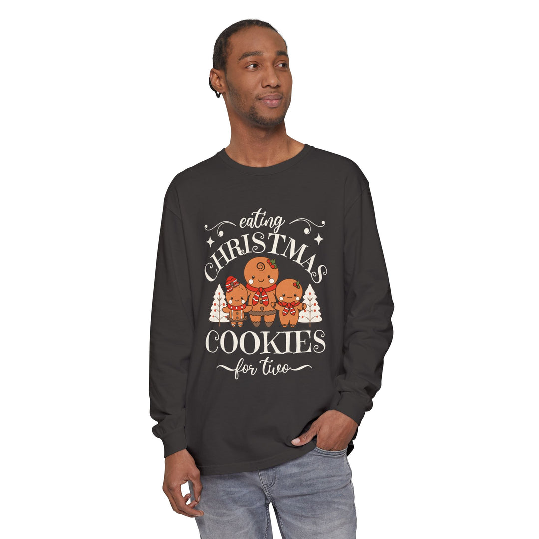 Unisex Garment-dyed Long Sleeve T-Shirt - Eating Christmas Cookies For Two