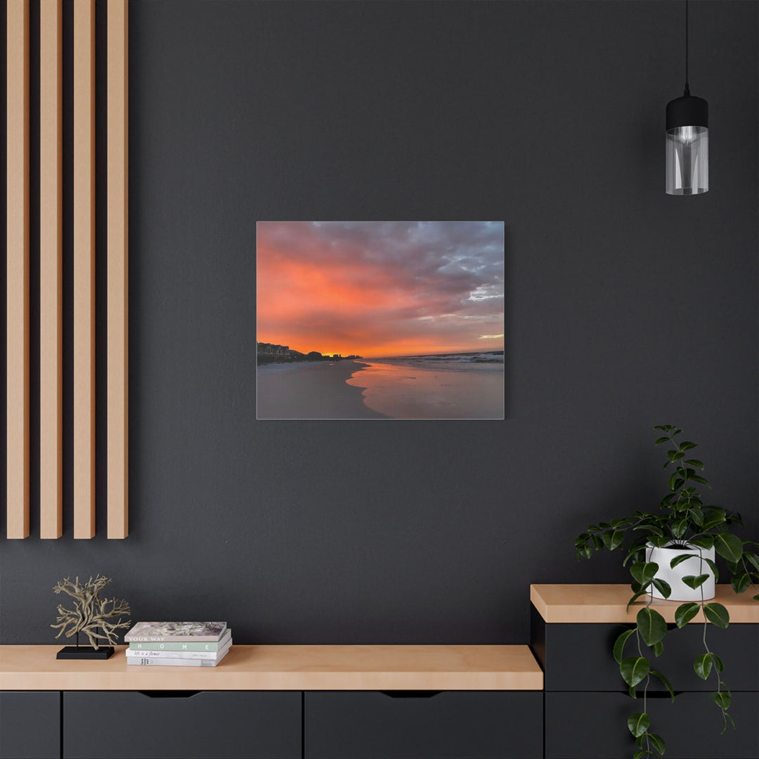 Sunset Beach Satin Stretched Canvas Wall Art