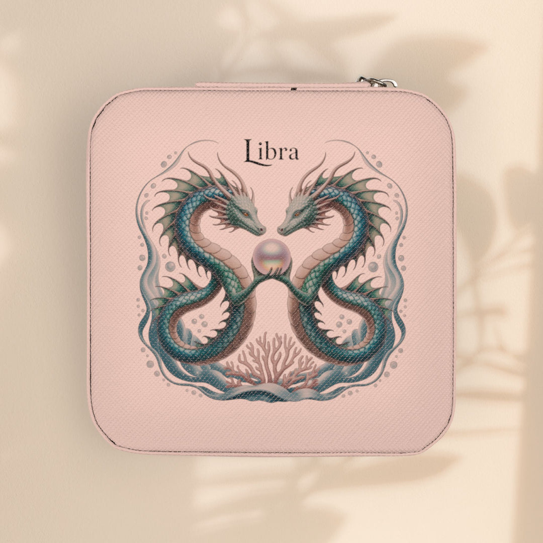 Libra Zodiac Travel Jewelry Case — Compact Pink Keepsake Box