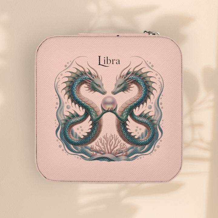 Libra Zodiac Travel Jewelry Case — Compact Pink Keepsake Box