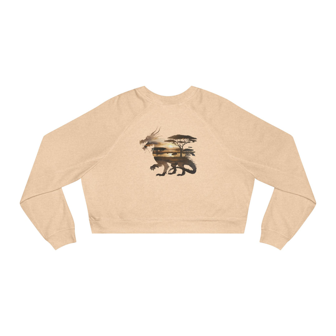 Double Exposure Dragon Sunset Women's Cropped Fleece Pullover - Stylish & Cozy Casual Wear