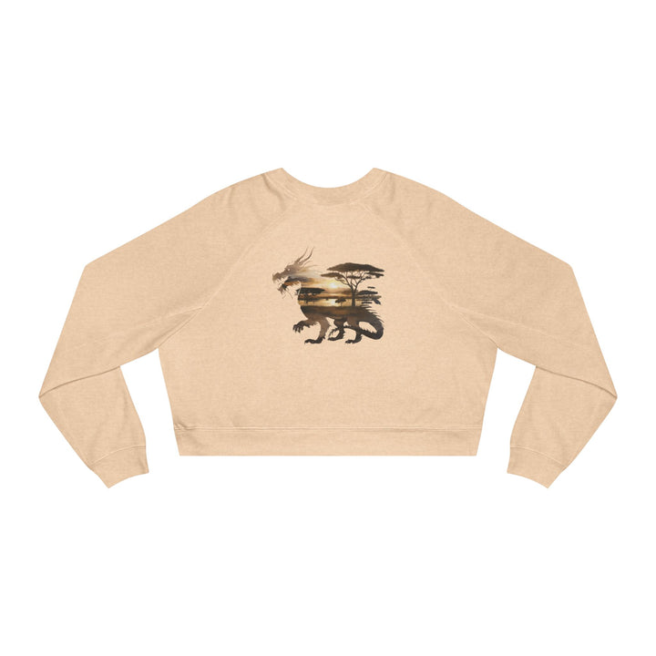 Double Exposure Dragon Sunset Women's Cropped Fleece Pullover - Stylish & Cozy Casual Wear
