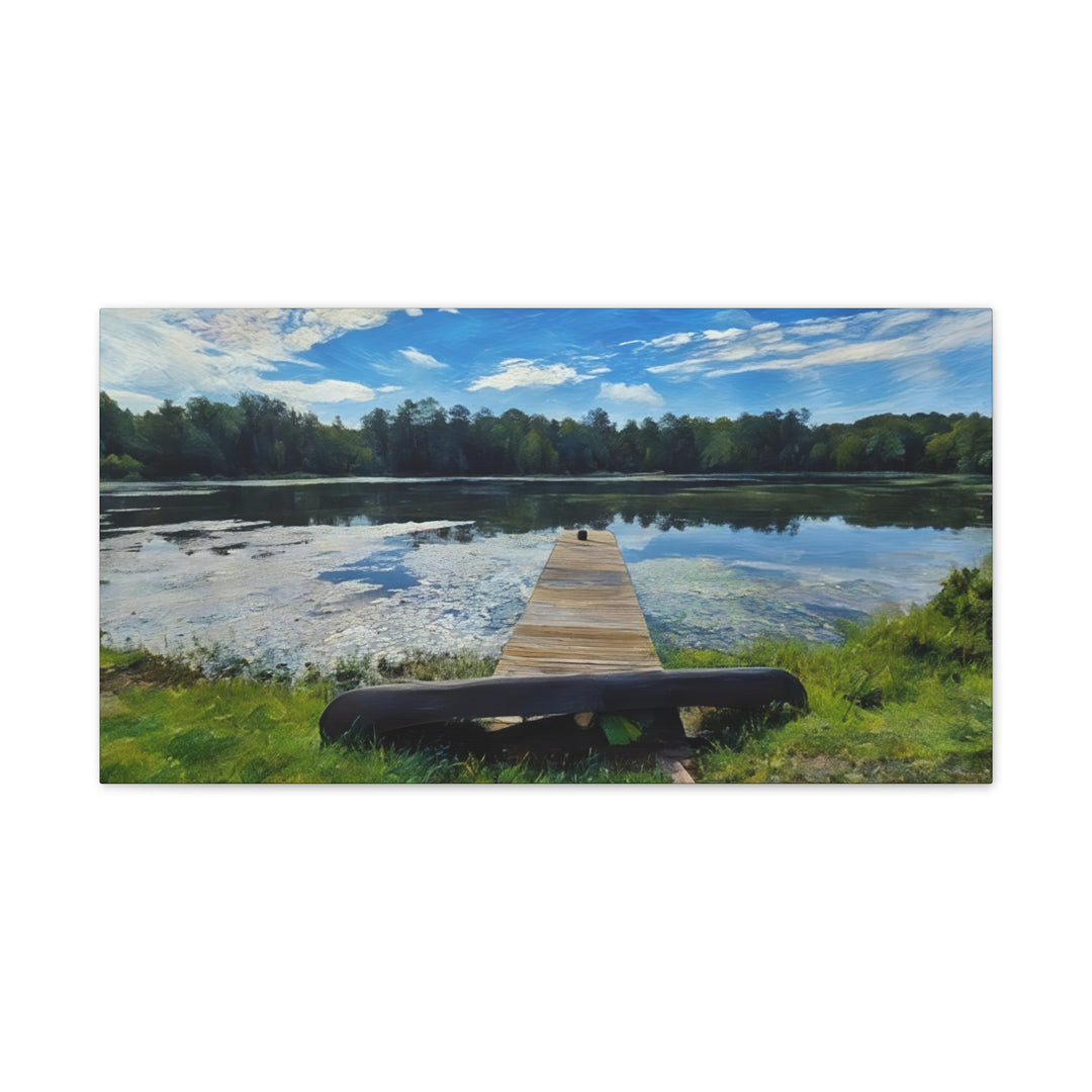 Tranquil Lakeside Dock Scene Canvas Wall Art
