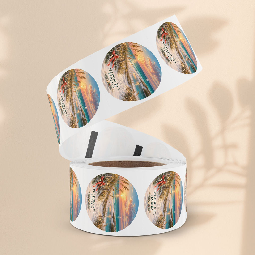 Perdido Key Florida Round Sticker Rolls – Waterproof Sunset Labels