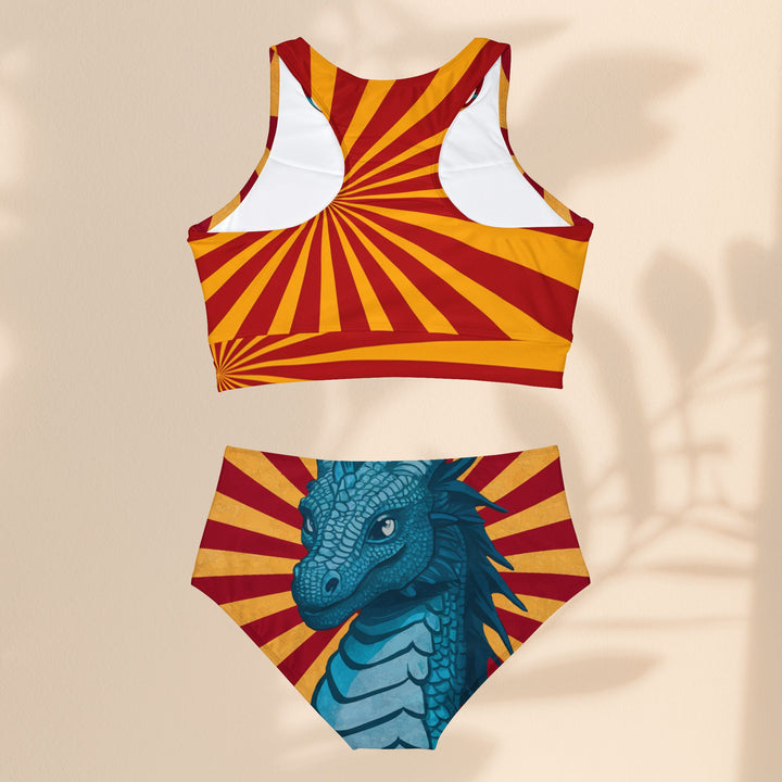 Sporty Two-Piece Swim Suit Set - Red Yellow Dragon