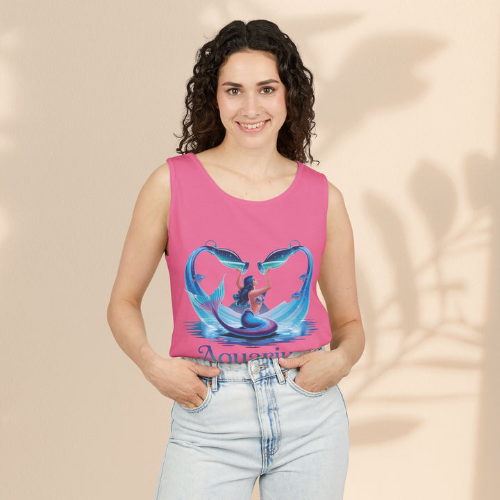 Aquarius Unisex Garment-Dyed Tank Top, Zodiac Apparel, Astrology Gift, Summer Outfit, Festival Wear, Birthday Gift
