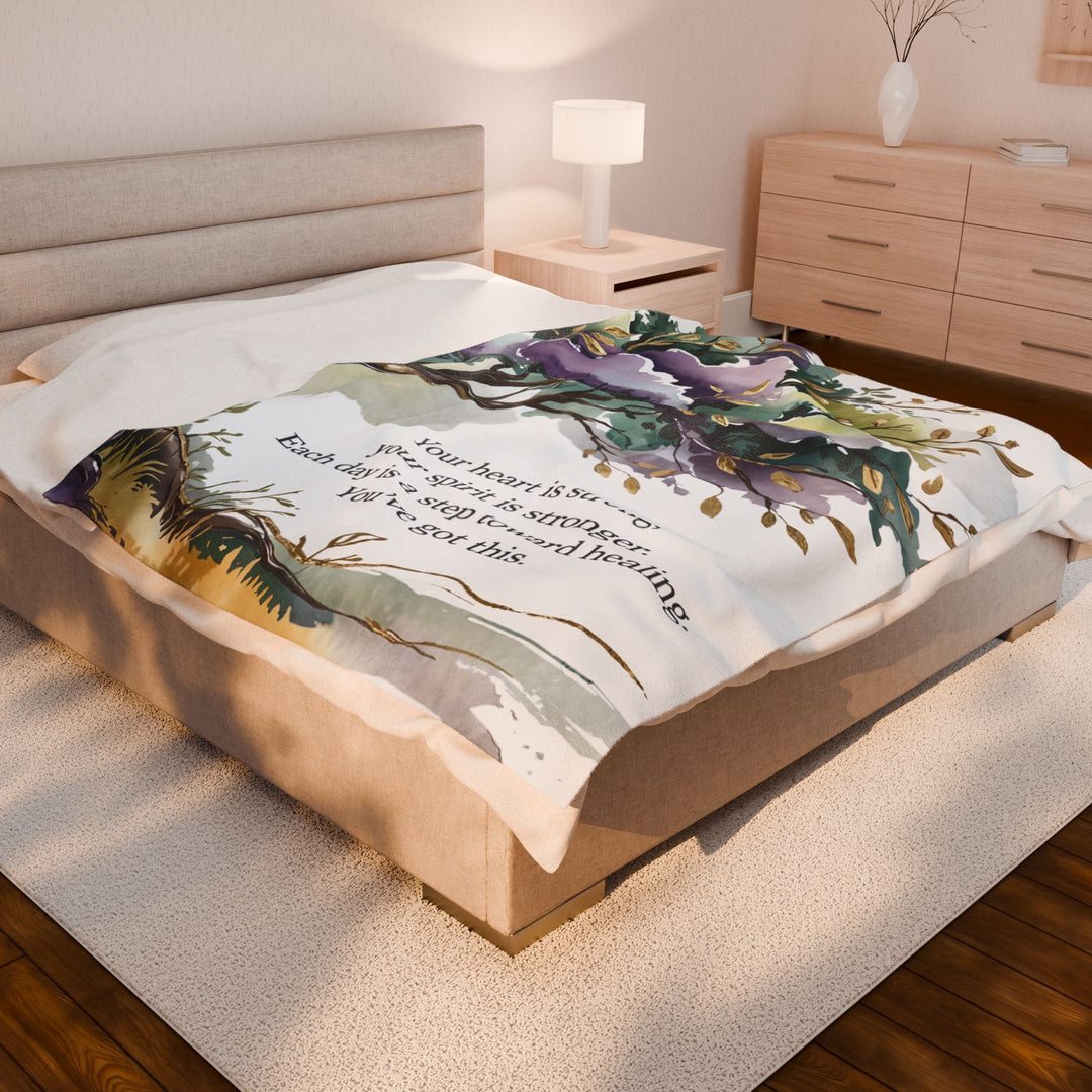 Inspirational Healing Velveteen Plush Blanket - Comforting Throw with Motivational Quote