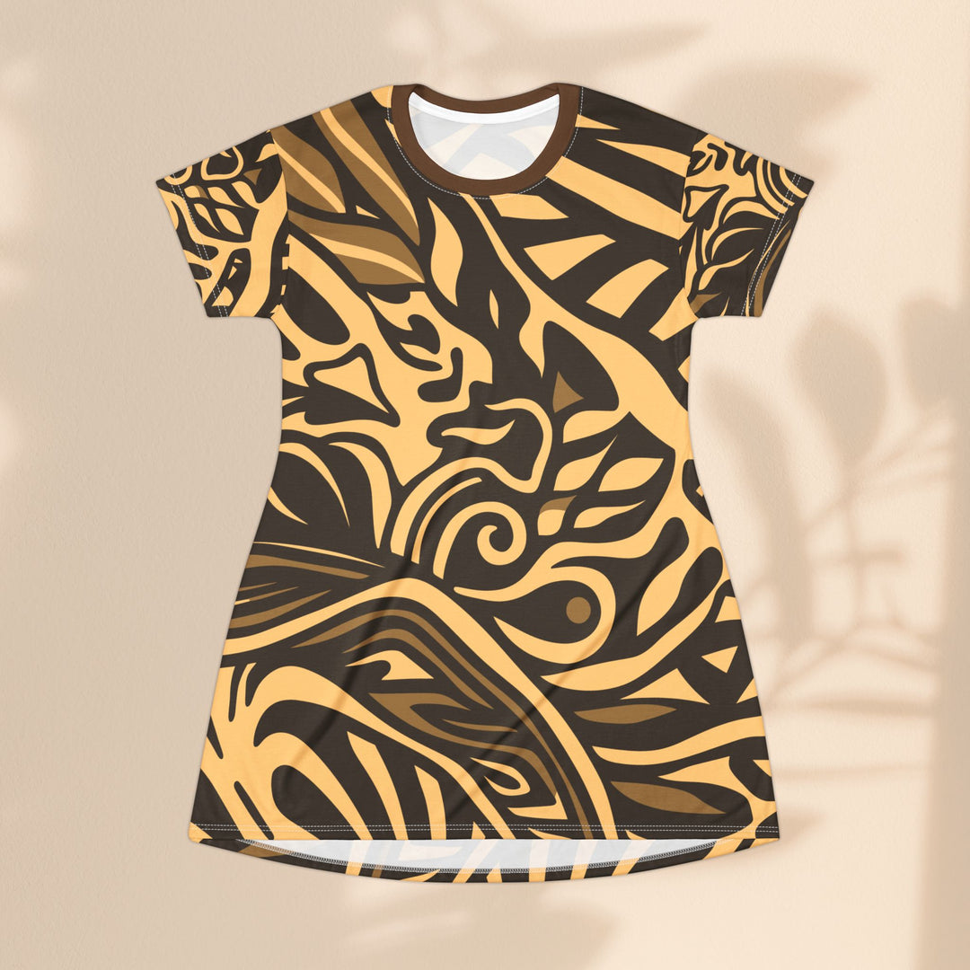 T-Shirt Dress - Brown and Orange Tribal