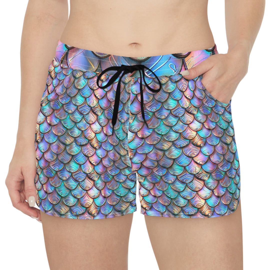 Mermaid Scale Print Women's Casual Shorts — Iridescent Rainbow Beach Lounge Shorts