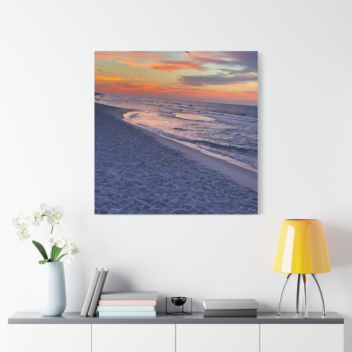 Sunset Beach Matte Stretched Canvas Print