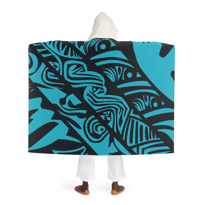 Hooded Sherpa Fleece Blanket - Blue Tribal