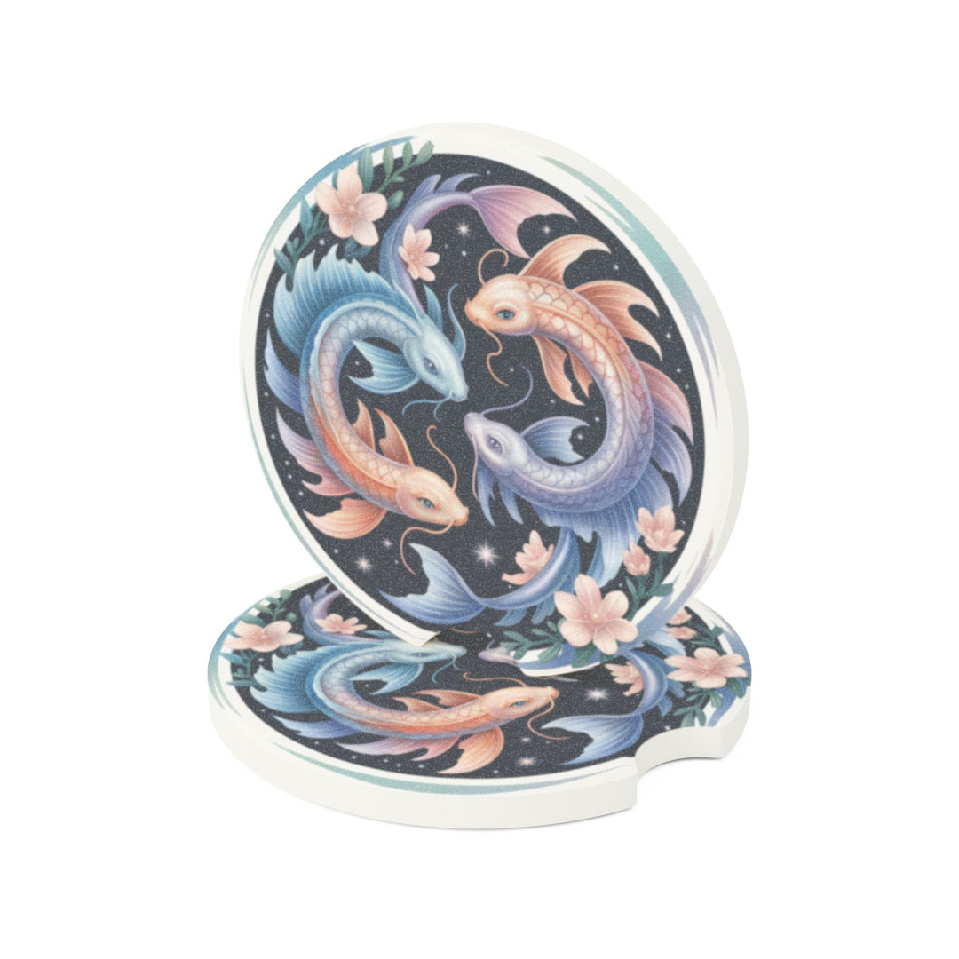 Koi Fish Theme Soapstone Car Coaster, Unique Car Accessories, Home Décor, Gifts for Her, Koi Fish Theme, Auto Drink Holder