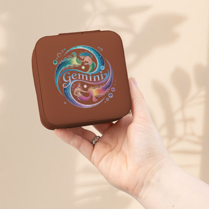 Gemini Zodiac Jewelry Travel Case — Compact Organizer for Rings, Earrings & Necklaces