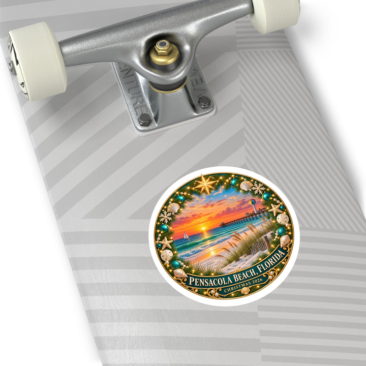 Pensacola Beach Christmas 2026 Round Sticker – Florida Sunset