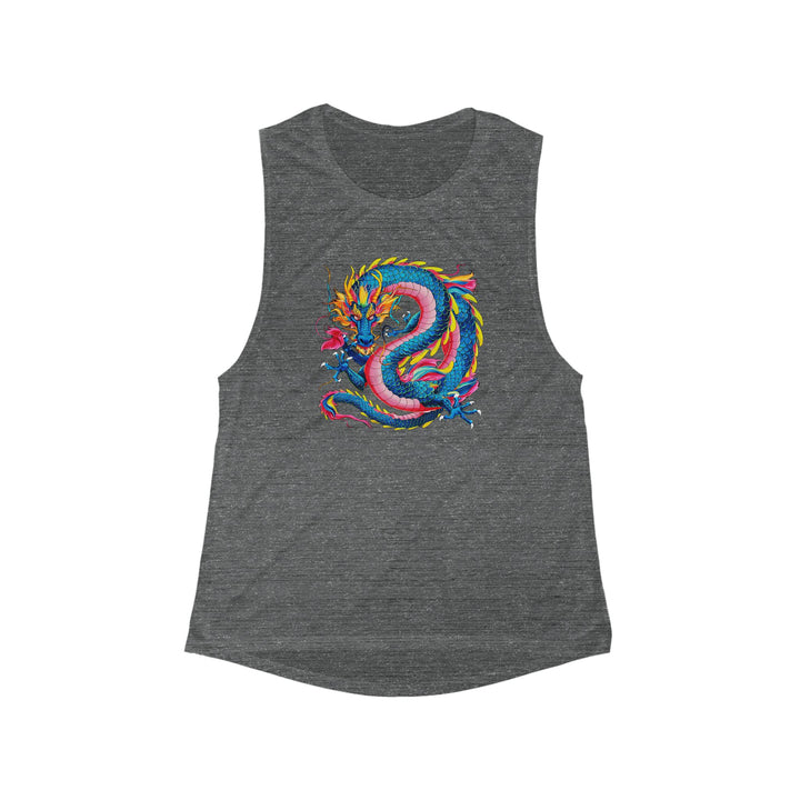 Women's Flowy Scoop Muscle Tank - Groovy Dragon