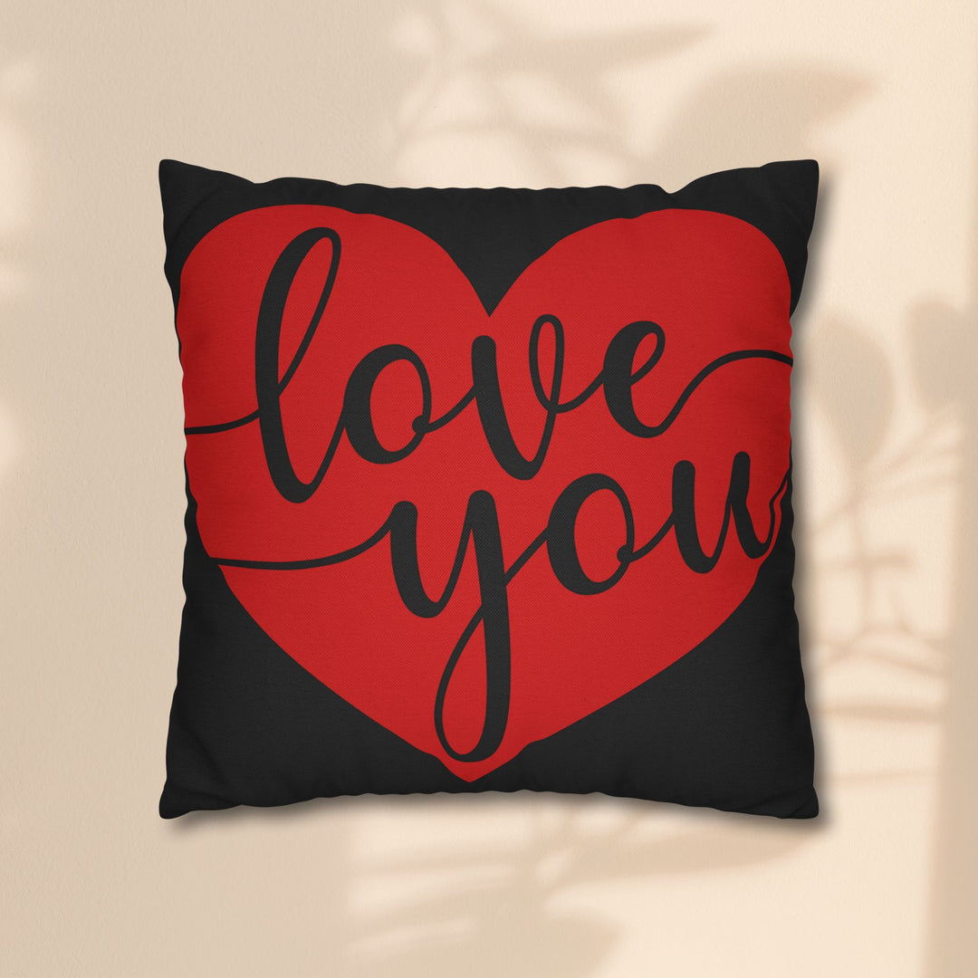 Spun Polyester Square Pillowcase - Black and Red Love You