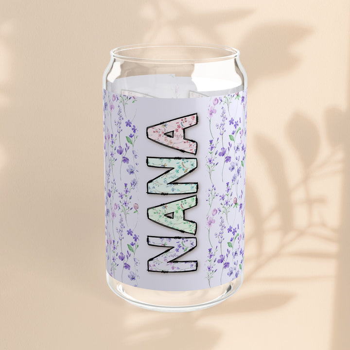 Personalized Nana Sipper Glass - 16oz Floral Design with Straw