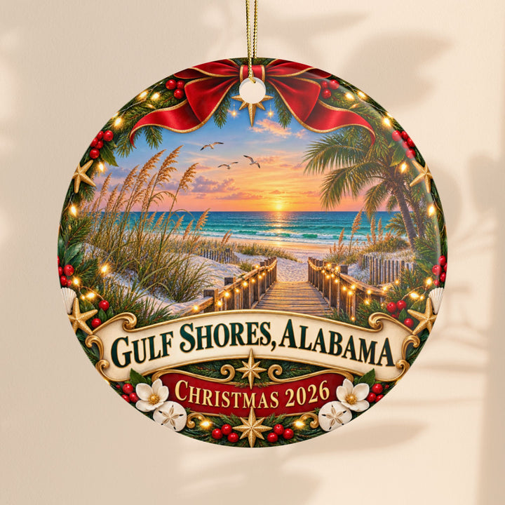 Gulf Shores Alabama Ceramic Christmas 2026 Beach Sunset Ornament