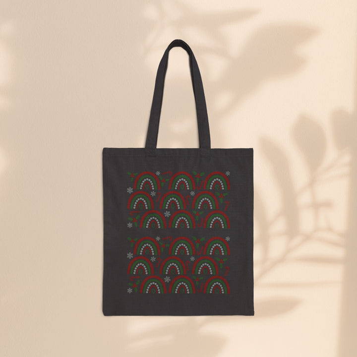 Cotton Canvas Tote Bag - Christmas Rainbows