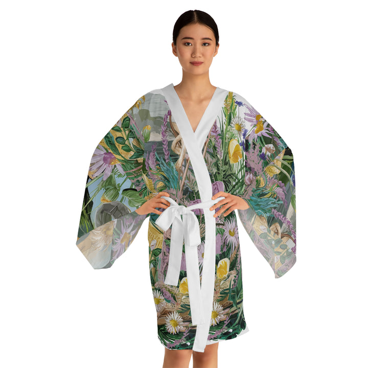 Long Sleeve Kimono Robe  - Beach Flowers