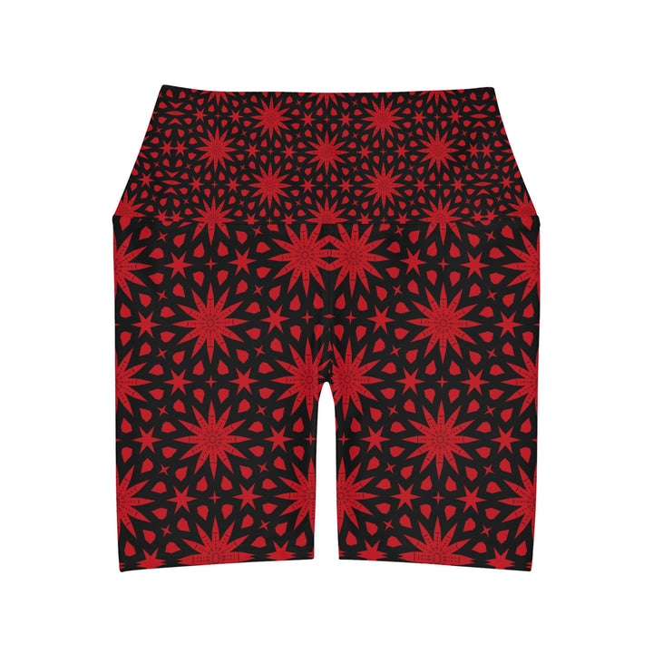 High Waisted Yoga Shorts - Red Spiral Star