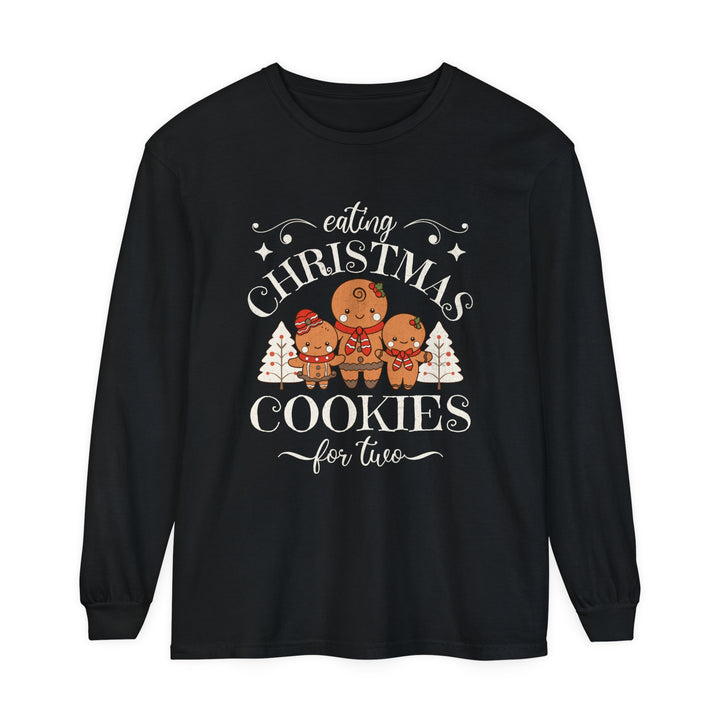 Unisex Garment-dyed Long Sleeve T-Shirt - Eating Christmas Cookies For Two Pregnancy T-Shirt