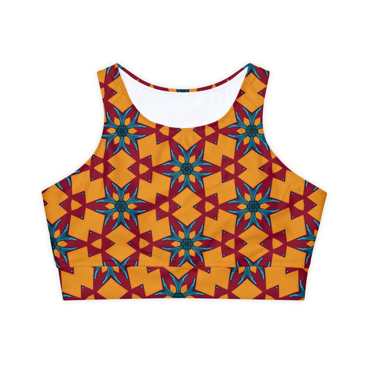 Fully Lined, Padded Sports Bra - Red Yellow Pattern