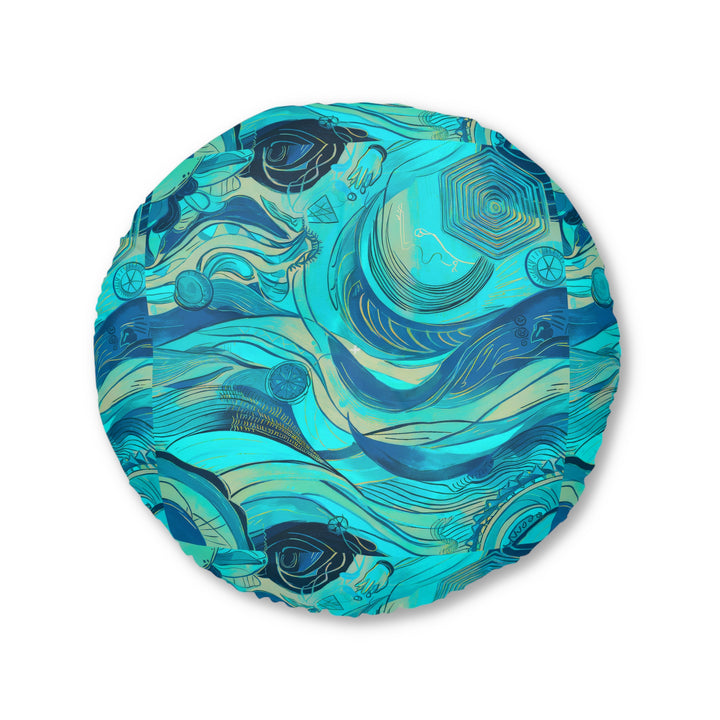 Ocean Waves Tufted Floor Pillow, Round