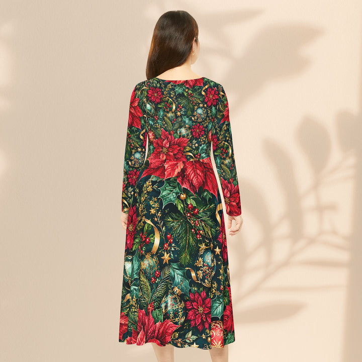 Christmas Poinsettia Midi Dance Dress — Festive Holiday Floral Print