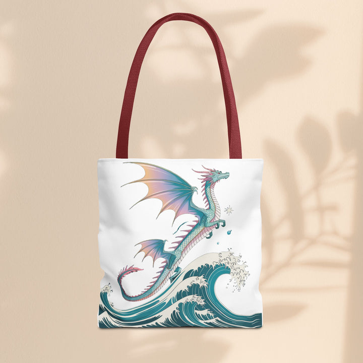 Dragons and Waves AOP Tote Bag, Ocean Life, Fantasy Art, Dragon Lovers Gift, Eco-Friendly Shopping Bag, Unique Design