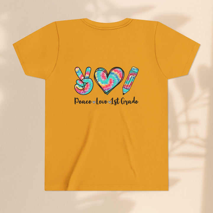 Peace Love 1st Grade Youth Tee, Tie-Dye Kids Shirt, Back to School Outfit, Child's Birthday Gift, Teacher Appreciation Gift