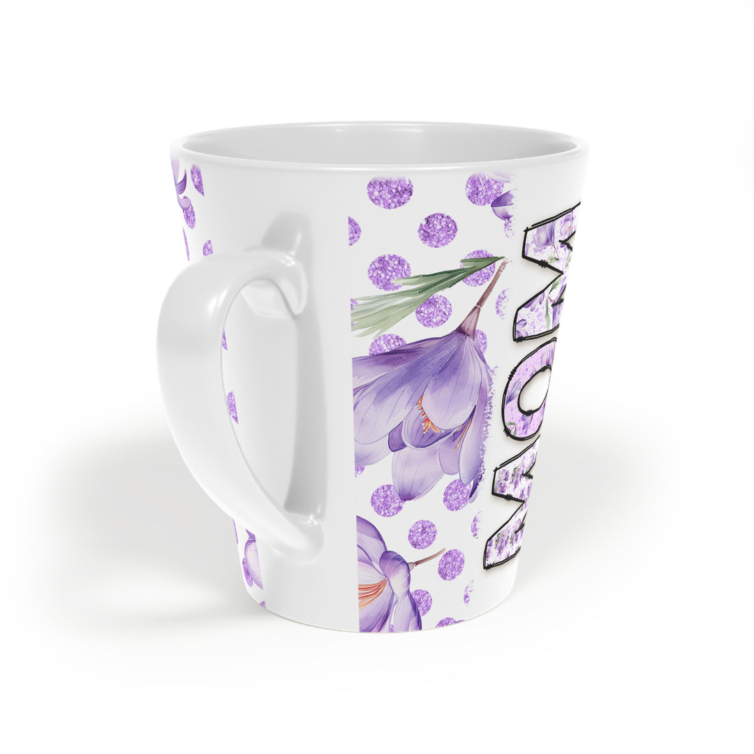 Floral Mom Latte Mug - 12oz Purple Polka Dot Coffee Cup