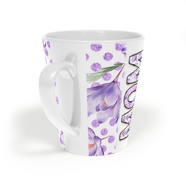 Floral Mom Latte Mug - 12oz Purple Polka Dot Coffee Cup
