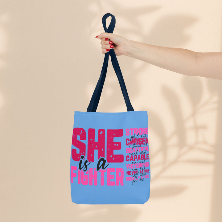 Tote Bag - She Is A Fighter Strong Affirmation Scripture Reference