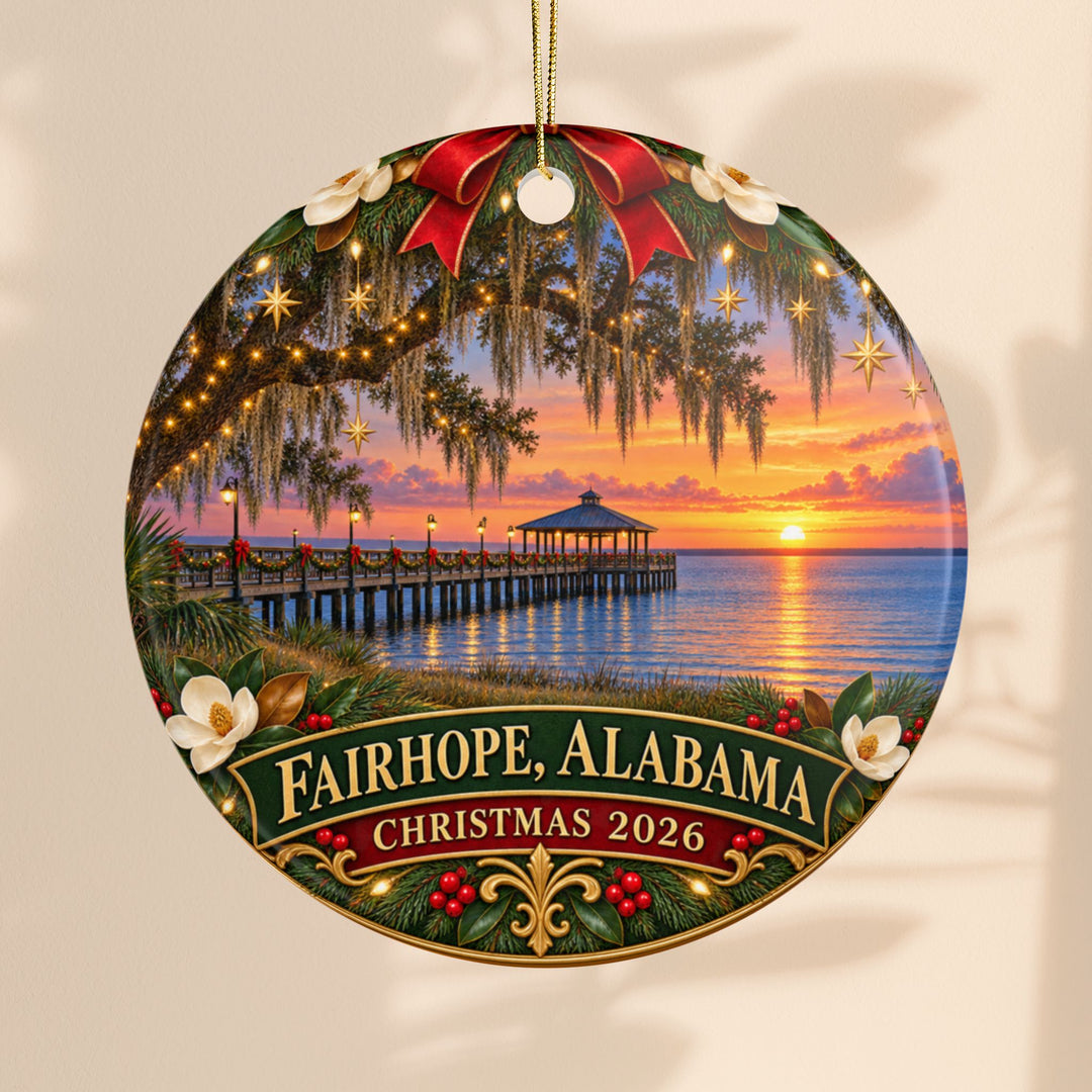 Fairhope Alabama Christmas 2026 Sunset Pier Ceramic Ornament