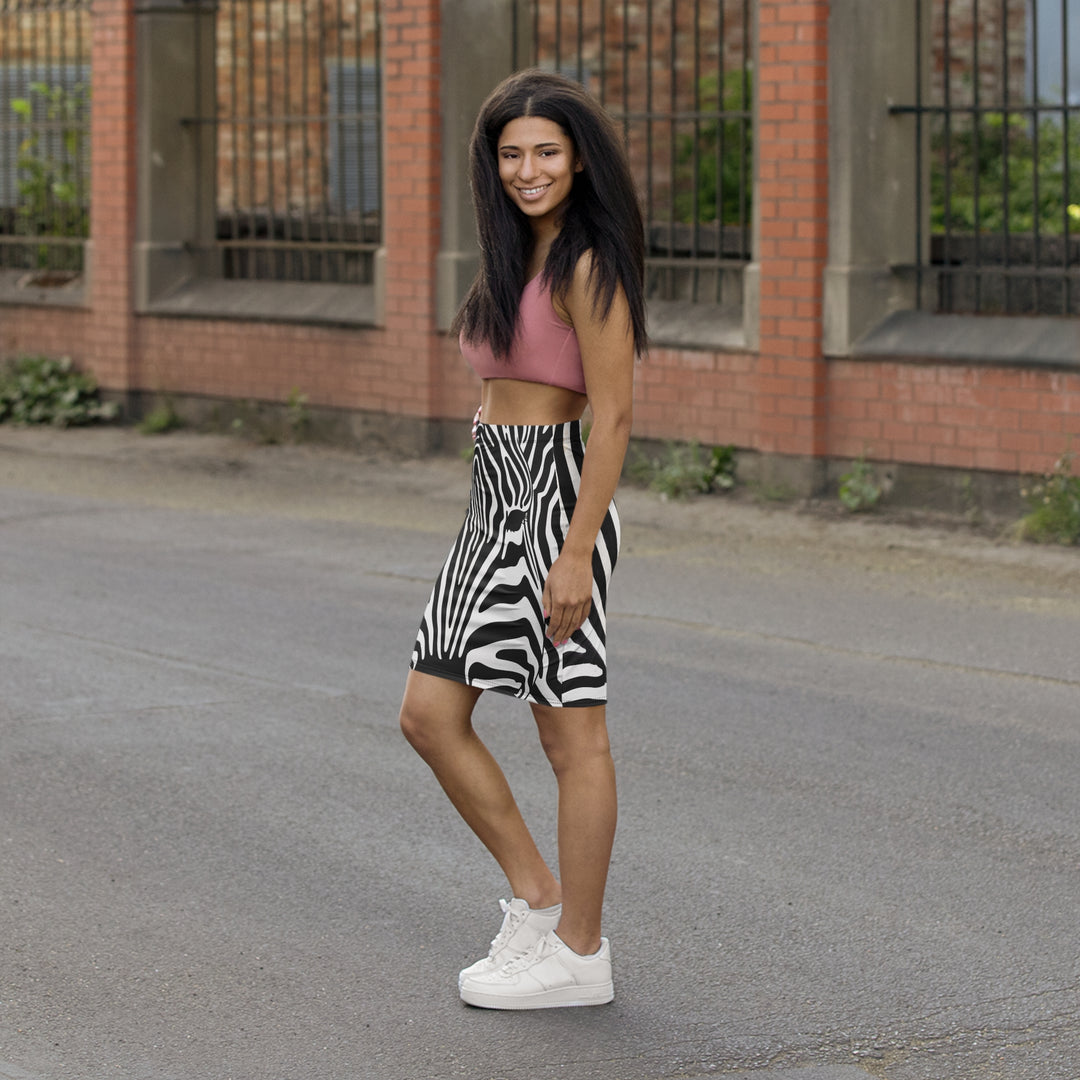 Zebra Print Pencil Skirt — Women's Mid-Waist Black & White Animal Print