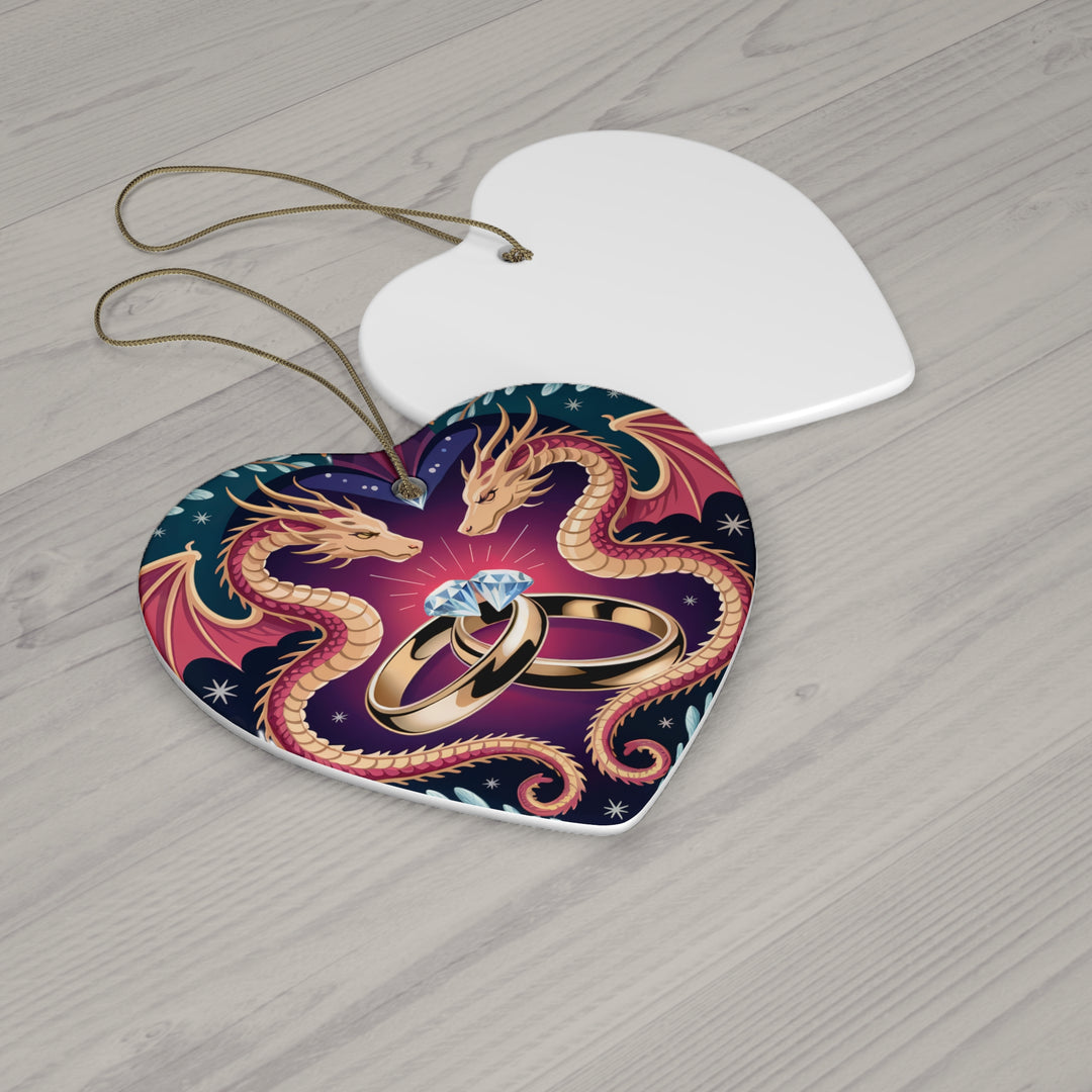Dragon Wedding Rings Ceramic Ornament