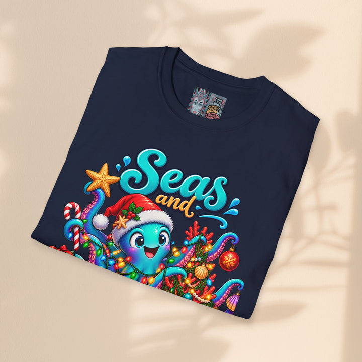 Seas and Greetings T-Shirt – Christmas Octopus Holiday Tee