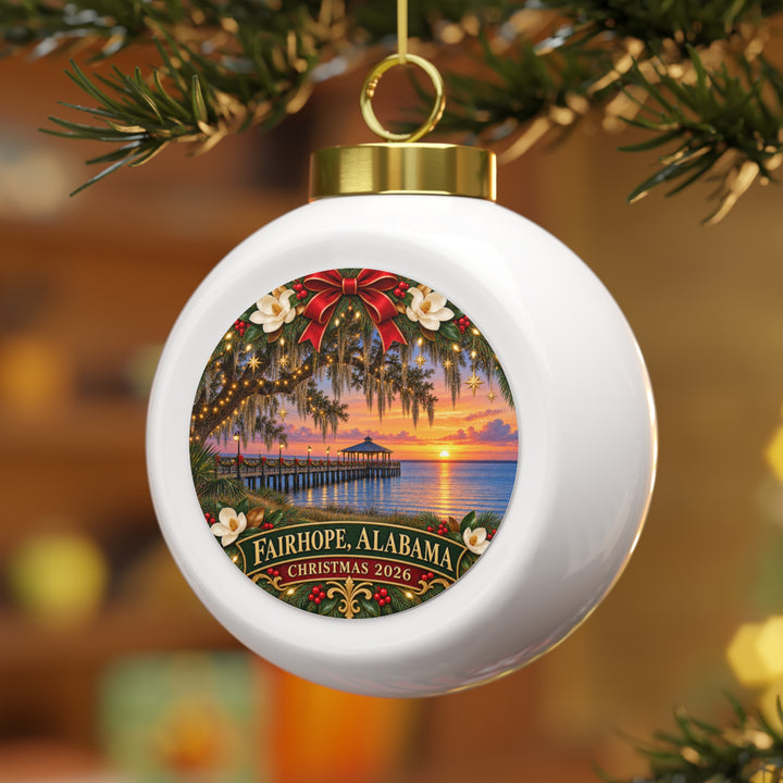 Fairhope Alabama Christmas 2026 Glass Ornament – Sunset Pier