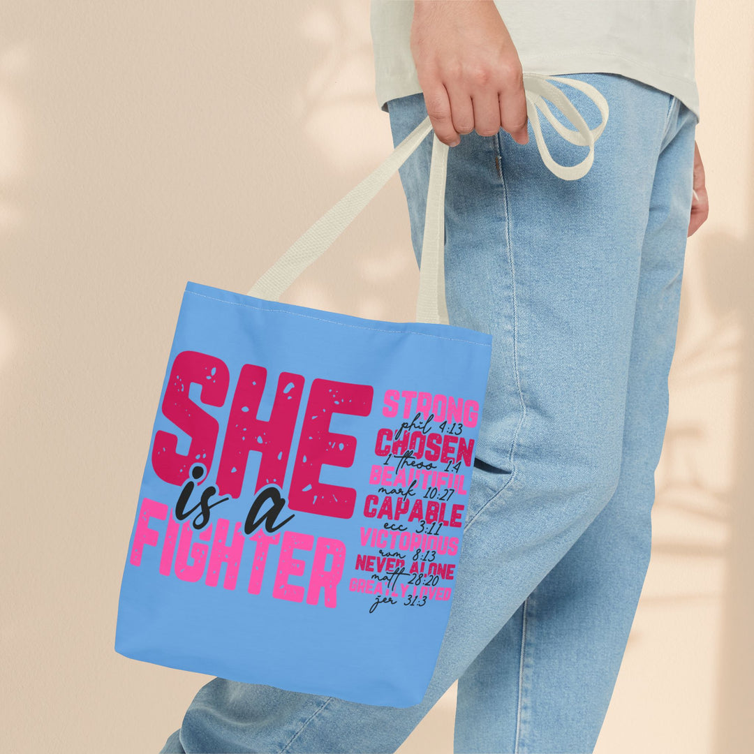 Tote Bag - She Is A Fighter Strong Affirmation Scripture Reference