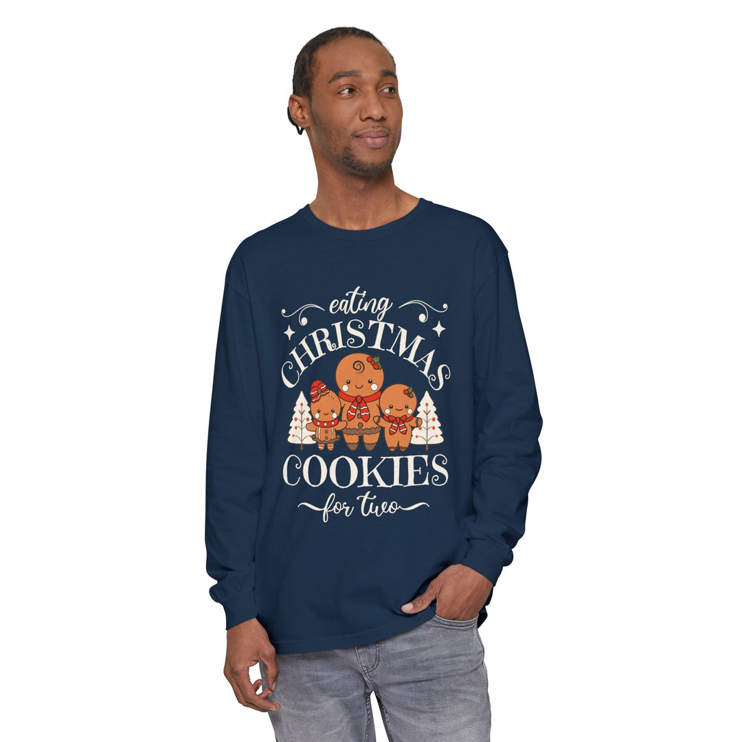 Unisex Garment-dyed Long Sleeve T-Shirt - Eating Christmas Cookies For Two