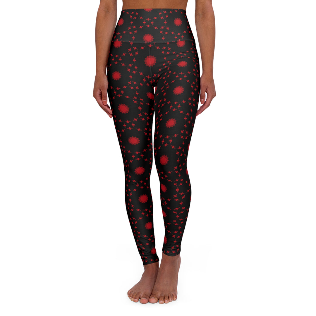 High Waisted Yoga Leggings - Black and Red Stars