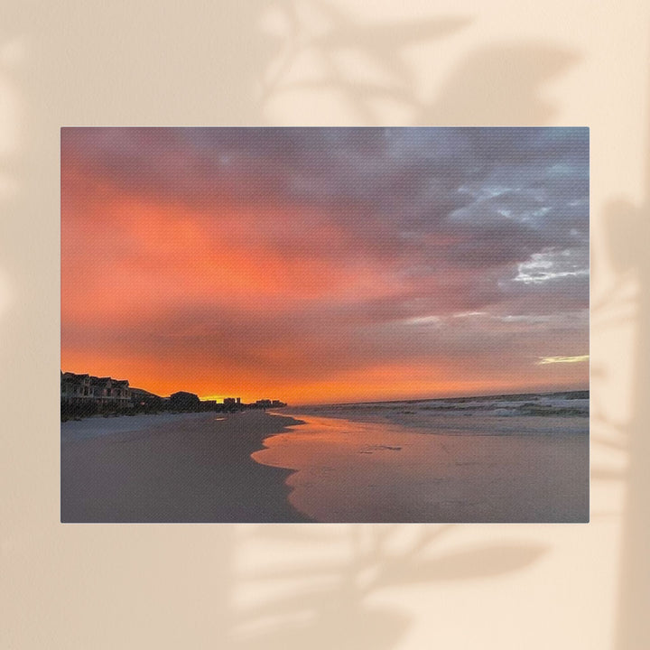 Sunset Beach Satin Stretched Canvas Wall Art