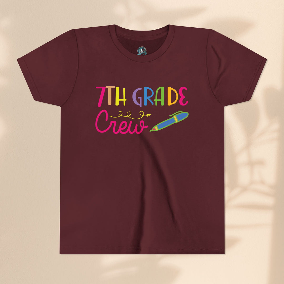 Seventh Grade Crew Tee, Fun School Spirit Shirt, Youth Fashion Top, Back to School Gift, Kids' Team Apparel, Colorful Graphic T-shirt