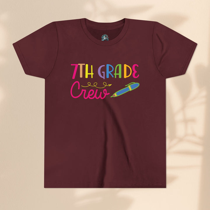 Seventh Grade Crew Tee, Fun School Spirit Shirt, Youth Fashion Top, Back to School Gift, Kids' Team Apparel, Colorful Graphic T-shirt