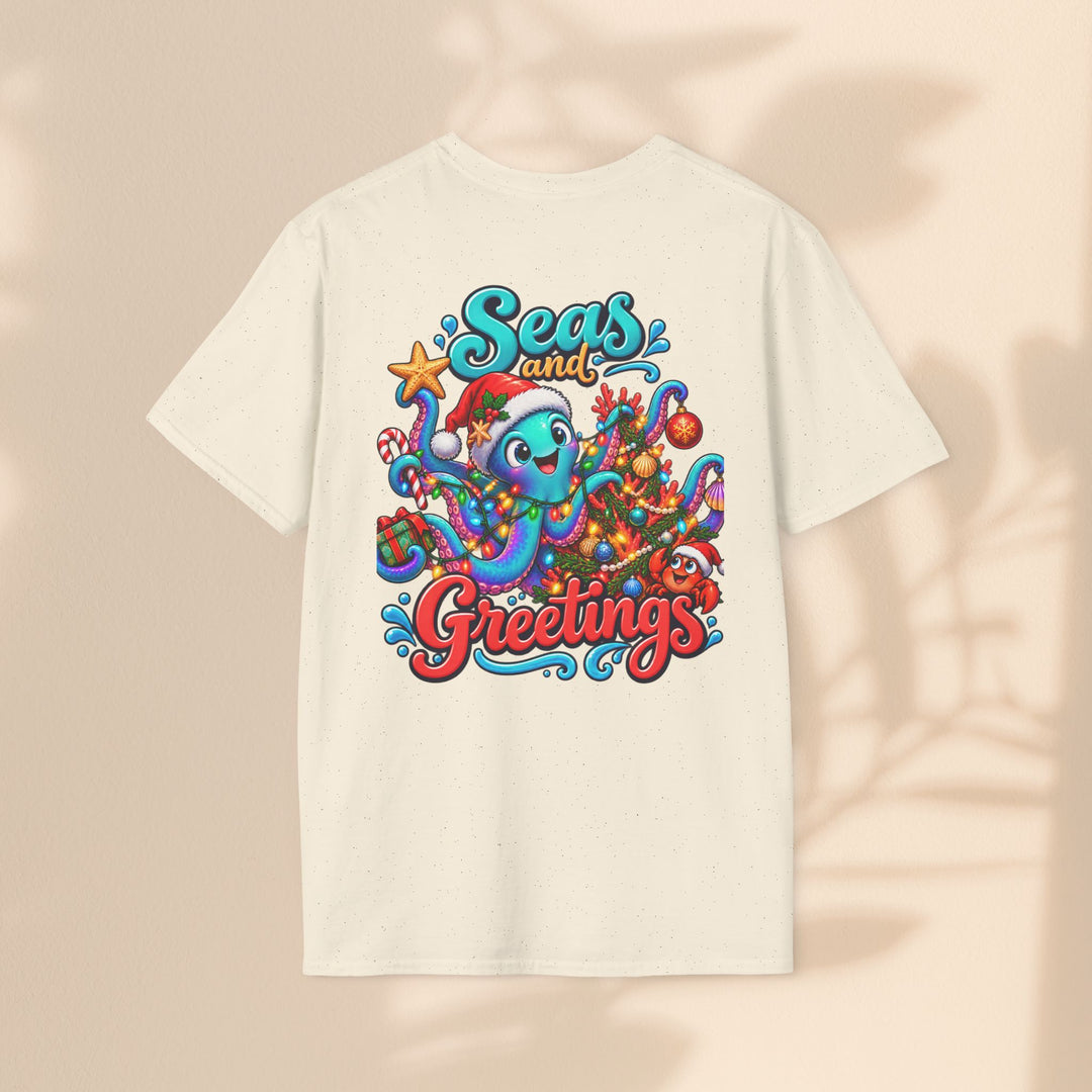Seas and Greetings T-Shirt – Christmas Octopus Holiday Tee