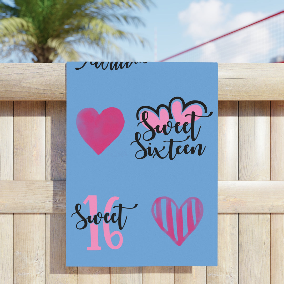 Sweet Sixteen Beach Towel, Fun Pool Accessories, Birthday Party Decor, Vibrant Towels for Teens, Cute Gifts for Summer