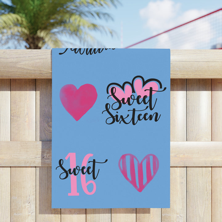 Sweet Sixteen Beach Towel, Fun Pool Accessories, Birthday Party Decor, Vibrant Towels for Teens, Cute Gifts for Summer